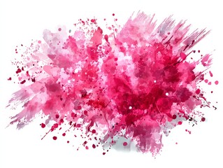 Poster - Abstract Pink Explosion: Vibrant Watercolor Splatter and Brushstrokes on White Background