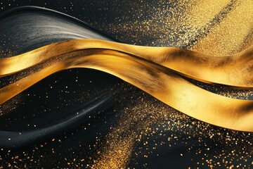 Fototapete - Abstract design with flowing golden ribbons on a dark background.