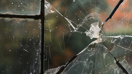 Cracked Window with Spider Web
