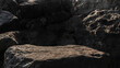 © Nature Peaceful  - Rock, Stone podium stand display advertising product, cosmetics show with studio dark light background well free space for text, Cliff rock stone stage