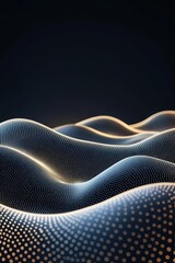 Poster - Abstract network waves. Dark surface with flowing form of connected light dots. Artificial intelligence concept. Technology background for neural networks.