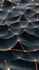 Poster - Abstract Data Network Connecting Dots Across Wavy Surface. Neural Networks Communication Concept. Artificial Intelligence System.