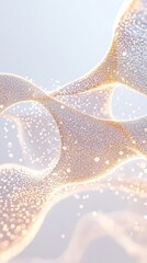 Poster - Abstract golden threads flow. Light particles form neural networks in a patterned design. Delicate structure connects. Glowing on soft background