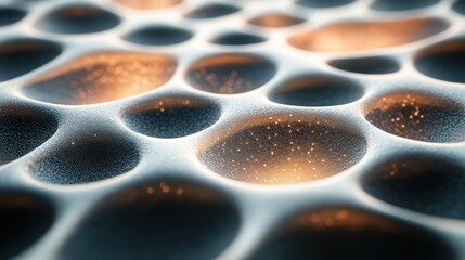 Poster - Abstract structure with cavities holding light. Neural networks concept visualization. Microscopic view of complex connections inside an artificial system.