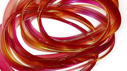 Fototapete - Colorful Abstract Design with Dynamic Ribbons in Glossy Red, Orange, and Pink Shades, Creating Vibrant and Energetic Visual Experience.