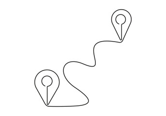 Poster - Location markers path continuous one line art drawing. GPS navigation symbol. Travel destination concept. Isolated on white background vector illustration