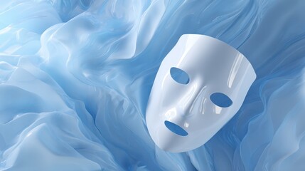 Poster - A white mask floats in a serene blue background, creating a surreal and tranquil atmosphere.