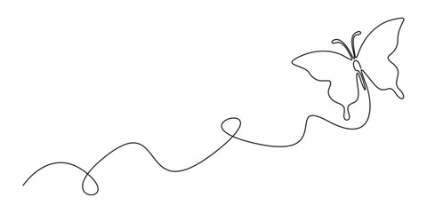 Poster - Continuous single line drawing of beautiful flying butterfly nature animal wildlife concept for beauty fashion spa sketch drawing editable stroke graphic vector illustration