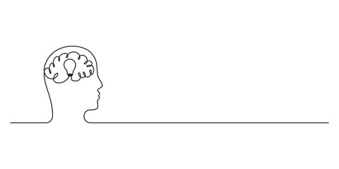 Poster - Continuous single line drawing of human mind. Human brain single line art style isolated on white background. Doodle vector illustration