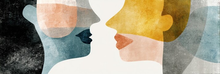 Poster - Silhouettes in Pastel Hues Evoke a Powerful Connection and Empathy Between Individuals Engaged in Silent Communication Generative AI
