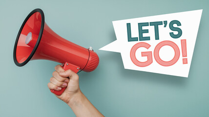 Poster - Red megaphone in hand announces 
