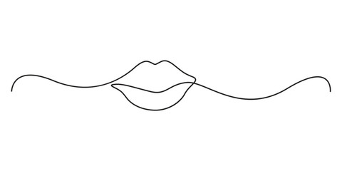 Fototapete - One continuous line drawing of female lips. Beauty salon woman girl smile concept design sketch outline drawing vector illustration