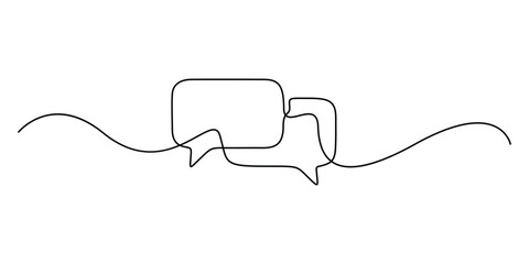 Poster - Speech Bubble continuous one line icon, Single line drawing of speech bubble icon. Talk text box, feedback message box and comment vector, Speech Bubbles continuous line icon. Vector illustration