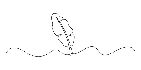 Poster - Continuous one line drawing of banana leaf. One line drawing illustration of banana leaf. Tropical leaf concept line art. Premium vector