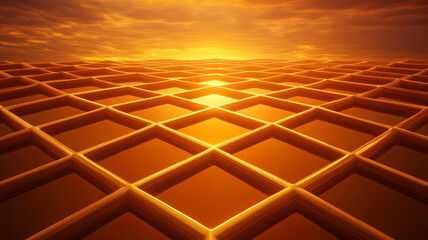 Poster - Stunning geometric structure with grid pattern reflecting warm sunset glow