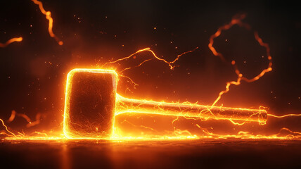 Poster - Glowing hammer with electric sparks, symbolizing power and strength