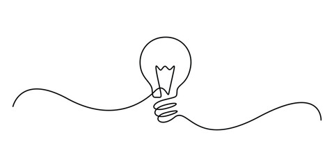 Poster - Continuous single line drawing of electric light bulb. One line art style concept of idea emergence. Vector illustration