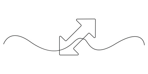 Poster - Arrow pointing right, vector continuous one line drawing. Single line Arrow pointing right, vector background. Arrow pointing right, icon. Continuous outline arrow sign icon. Doodle pro illustration
