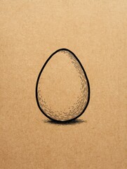 Fototapete - Creative Black Line Drawing of an Egg Resting on a Kraft Background Capturing Simplicity and Artistry in Design Generative AI