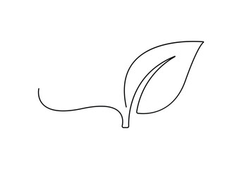 Fototapete - One continuous line drawing leaf. Single line art leaf for tattoo. Vector illustration
