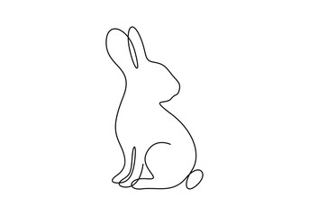 Poster - easter bunny continuous one line drawing. easter border with eggs and cute cartoon bunny in single l
