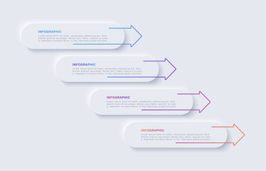 Poster - Neumorphism infographic design template with arrows. Four steps or options with text