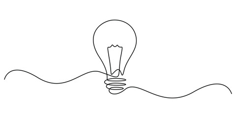 Poster - Continuous one line drawing of electric light bulb. Single line art of electric light bulb. Concept of idea emergence. Vector illustration