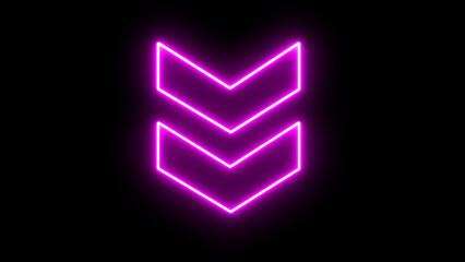 Poster - Glowing neon purple down swipe arrow icon. Abstract neon flash lightning arrow downloading