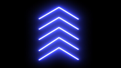 Poster - Neon upward arrow icon. Retro signboard with up arrow. Glowing blue single-line upload arrow icon on black background.