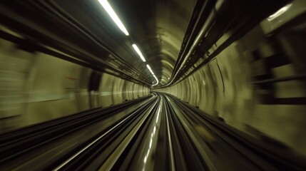 Leinwandbilder - Abstract light streaks curving through a dark tunnel, creating a sense of velocity and futuristic transport