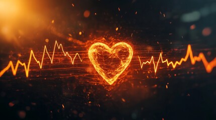 Poster - An artistic rendering of heart wave patterns emerging from a heartbeat monitor, incorporating elements of light and shadow for a dramatic effect