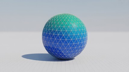 Poster - Geometric Harmony: A modern, spherical form, meticulously crafted with a network of interconnected triangles, showcasing gradients of blue and green.