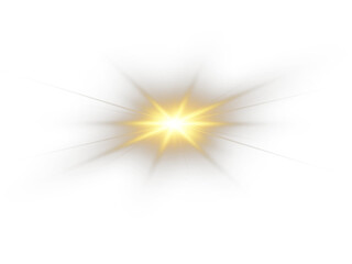 Aufkleber - Bright Yellow Light Explosion with Sun Rays and Glare. Radiant Flash Burst, Solar Beam Effect, Shining Light Overlay and Warm Glow on Transparent Background for Abstract or Graphic Design