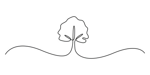 Poster - continuous single line drawing of tree. one line drawing tree isolated on white background. vector i