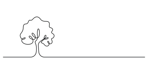Poster - Continuous single line drawing of tree. One line drawing tree isolated on white background. Vector illustration