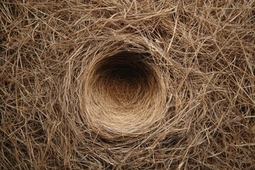 Poster - Circular Straw Nest With Central Logo Space Viewed From Above in Natural Setting Generative AI