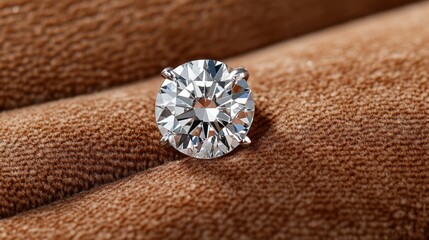 Poster - Close-up view of a sparkling diamond on a soft velvet surface, showcasing its brilliant cut and shimmering facets under soft lighting