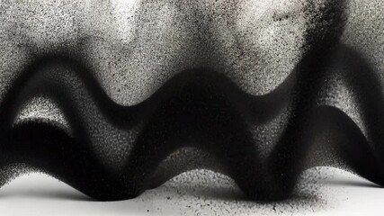 Poster - Mesmerizing abstract design of flowing black particles creates dynamic wave patterns, showcasing movement, depth, and texture with striking contrast against light background.