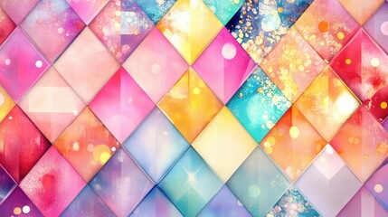 Poster - Vibrant pastel mosaic patterns with geometric flair, perfect for web and print projects