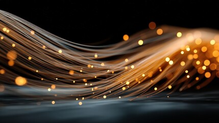 Fototapete - Elegant flowing lines with glowing particles in dark setting