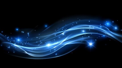 Poster - Abstract Swirling Blue Background with Particles, Christmas Blue Shine Light Particles Bokeh on Dark