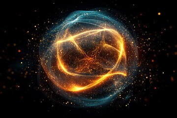 Fototapete - Vibrant abstract light sphere with blue and orange effects on black background