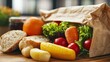 © วิทวัส วงษ์หาจักร์ - Fresh vegetables and bread in a paper bag.