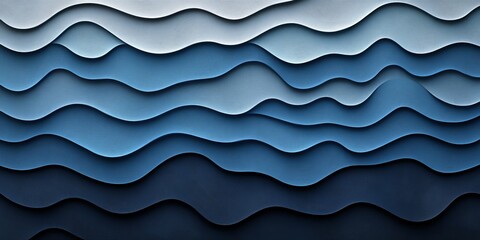 Wall Mural - abstract background, indigo, and cobalt paper waves, fluid inspired 3d illustration of layered paper