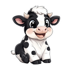 Aufkleber - Adorable cartoon baby cow sitting with a sweet and charming expression