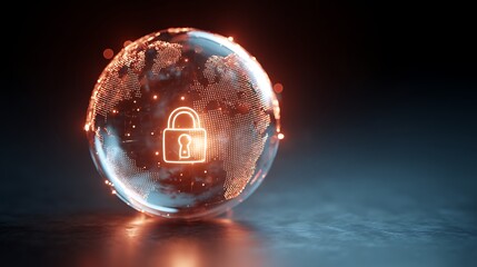 Poster - A glowing globe with a padlock icon in the center, symbolizing global cybersecurity