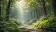 © irfanstock - Sunlit Forest Path Beckons with Lush Greenery and Ethereal Mist
