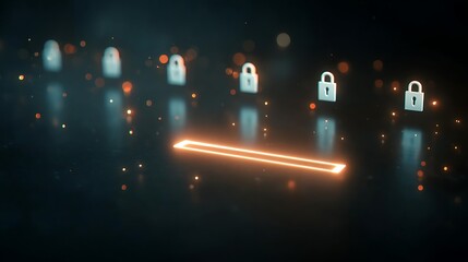 Leinwandbilder - A glowing password field with a, strong password, being entered, surrounded by floating lock icons