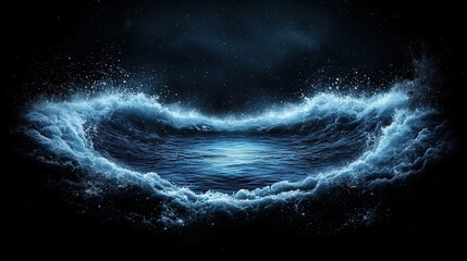 Poster - Majestic ocean wave crashing against rocks under clear blue sky creating a serene seaside scene