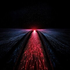 Poster - Abstract composition of red and blue lines forming a long continuous design on a dark background